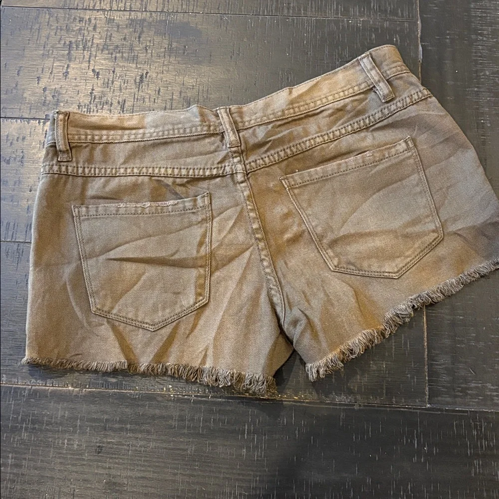 Free People Button Fly Distressed Brown Jean Shorts Size 27